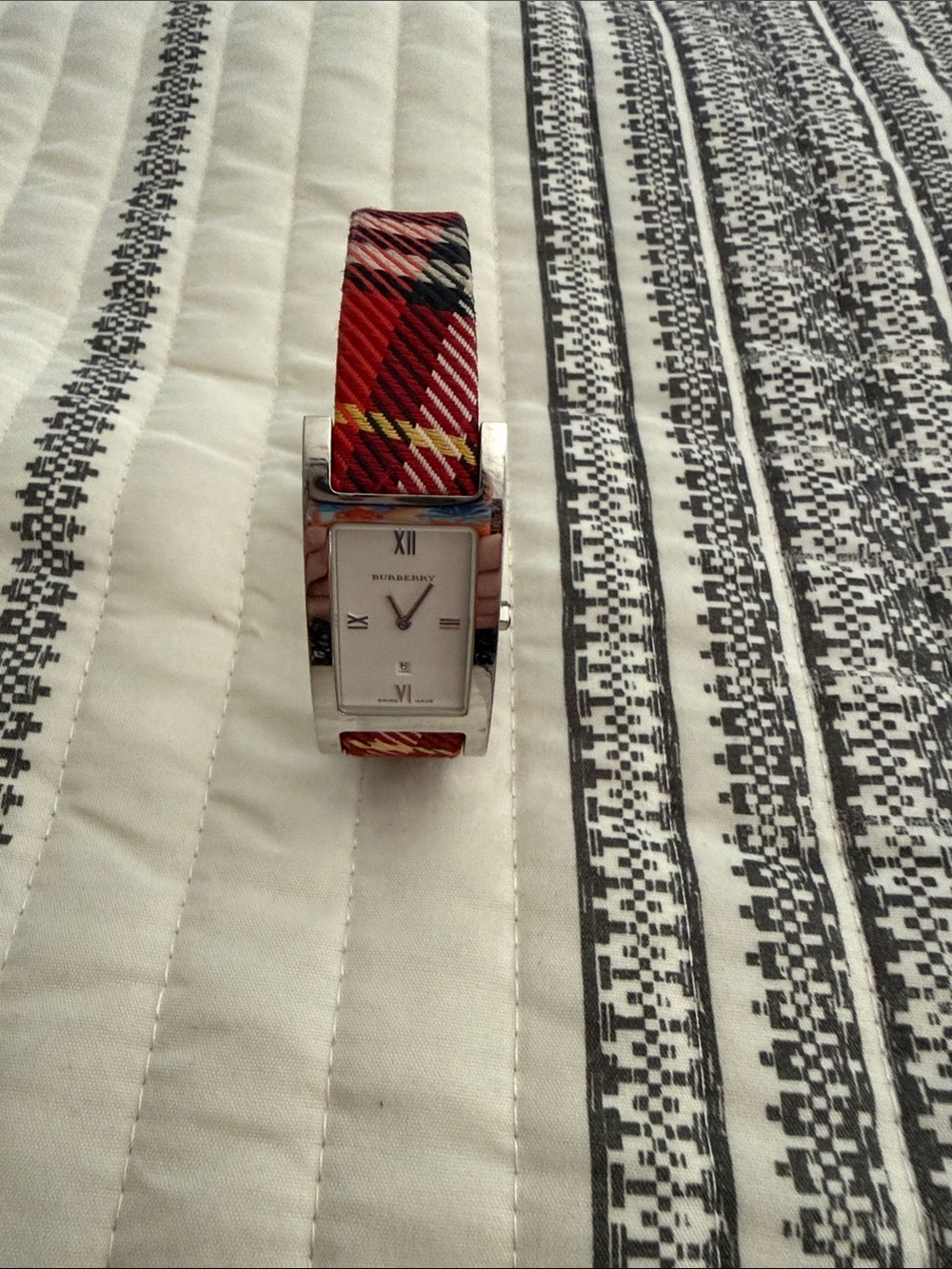 Burberry Red Plaid Strap Rectangular Dial Watch